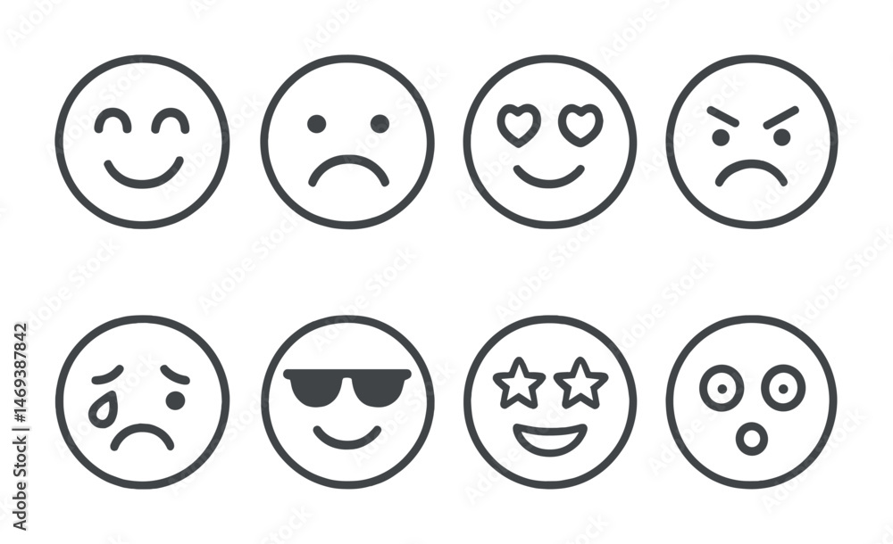 Emotions and expressions line icons set - outline, feelings, character symbols Emotions and expressions line icons set - outline, feelings, character symbols