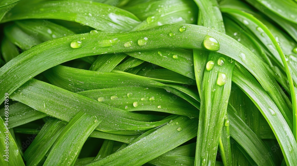 Fototapeta premium Close-up view of vibrant green leaves with water droplets.