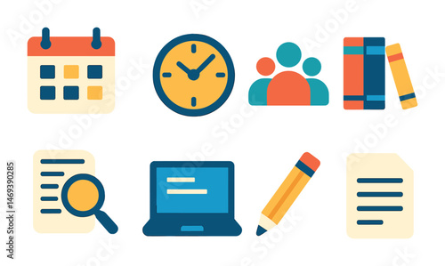 Education and learning icons set - flat, outline, school and study symbols