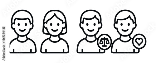 Diversity and inclusion icons set – outline, linear, equality, community symbols