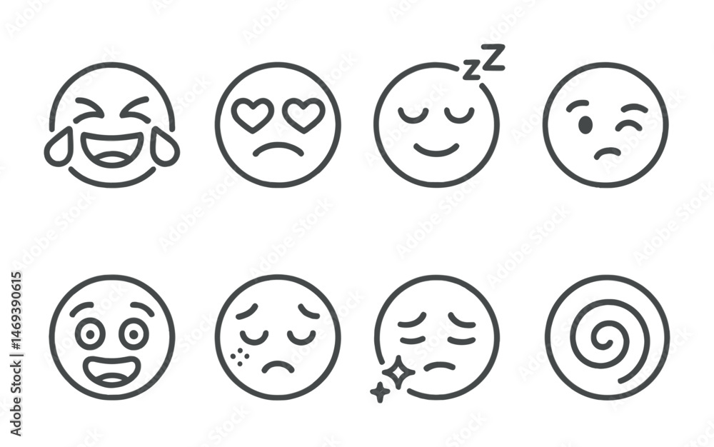 Emoticon outline icons set – linear, expressions, emoji symbols for digital use Emoticon outline icons set – linear, expressions, emoji symbols for digital use