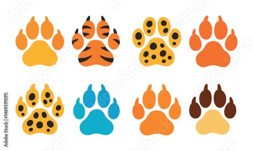 Animal paw prints icons set – silhouette, wildlife, pet lover symbols