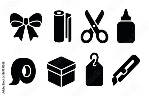 Craft and diy solid icons set – silhouette, handmade, crafting tools collection