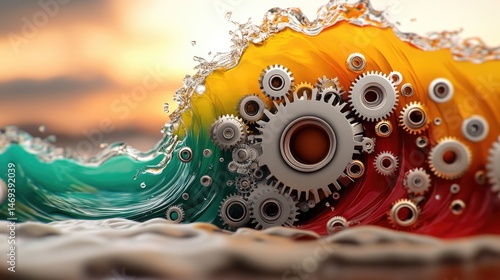 Wallpaper Mural A surreal ocean of gears, the mechanical waves shifting with precision. Torontodigital.ca