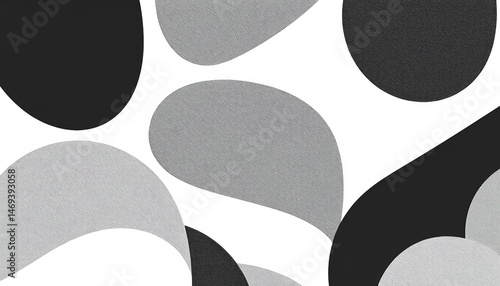 Monochrome geometric seamless pattern featuring textured abstract shapes in a mid-century modern Scandinavian style,  shape, pattern