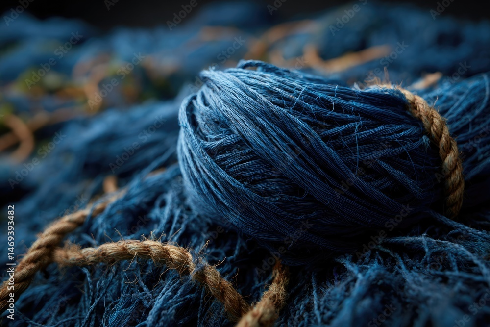Deep Indigo: Textured Yarn and Rustic Rope in a Moody Still Life Deep Indigo: Textured Yarn and Rustic Rope in a Moody Still Life