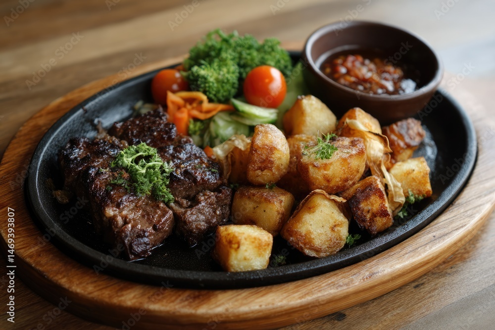 Sizzling Steak with Roasted Potatoes: A Rustic Culinary Delight Sizzling Steak with Roasted Potatoes: A Rustic Culinary Delight