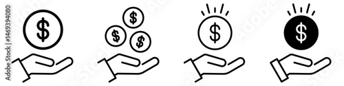 Hand Holding a Dollar Icon set. Donation symbol for web design and mobile app. Save Money line logo on white background. Vector illustration.