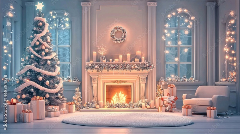 Fototapeta premium A cozy atmosphere created by a beautifully decorated Christmas tree.