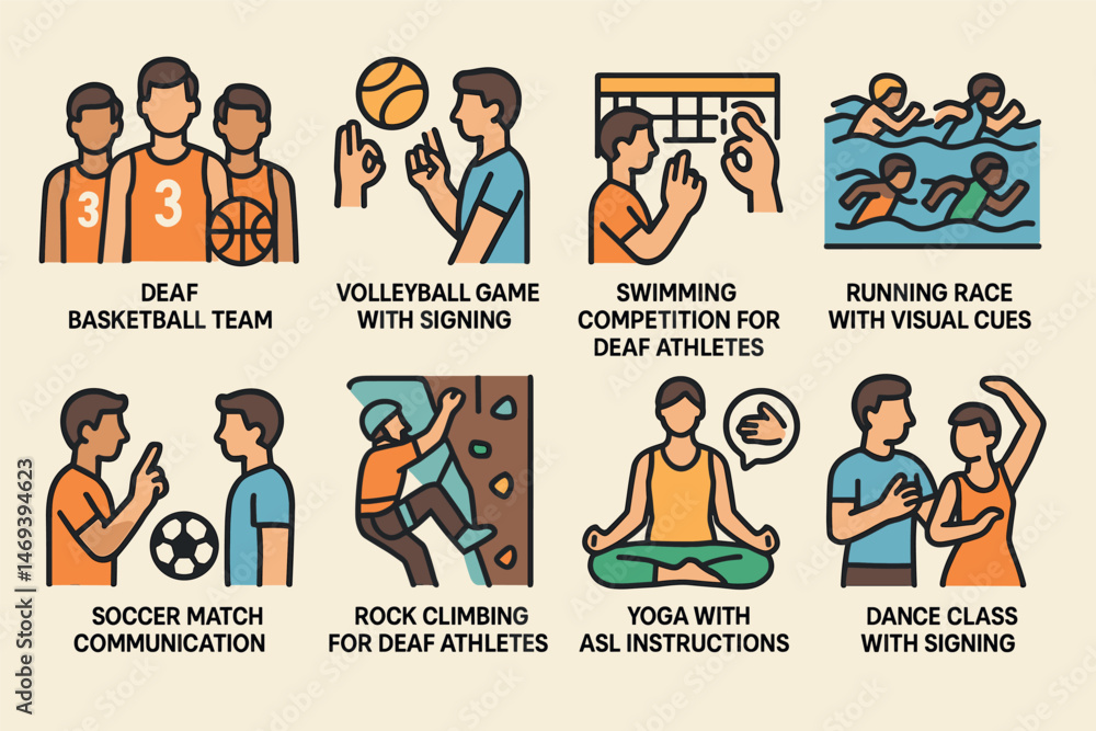 Inclusive sports icons set – flat, filled, accessibility and athletic symbols Inclusive sports icons set – flat, filled, accessibility and athletic symbols