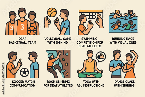 Inclusive sports icons set – flat, filled, accessibility and athletic symbols
