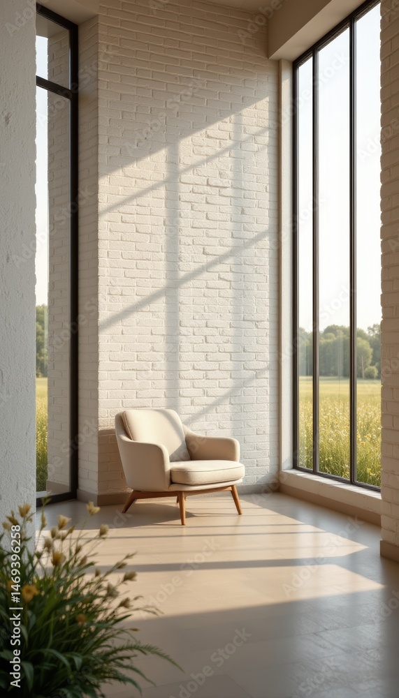 Fototapeta premium Minimalist Interior with Armchair and Large Window