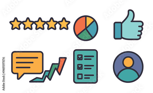 Customer feedback flat icons set – reviews, ratings, user experience symbols