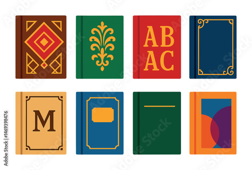 Classic book cover icons set – flat, filled, literature and reading symbols