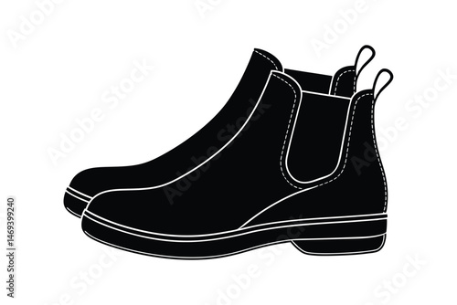 Silhouette art illustration a pair of Chelsea boots with elastic side panels.eps