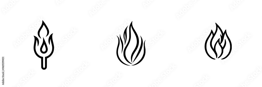Vector illustration of flame icons representing fire in various styles and designs suitable for graphic usage Vector illustration of flame icons representing fire in various styles and designs suitable for graphic usage