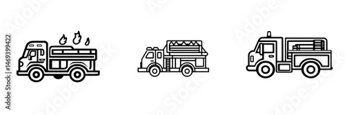 Vector illustration of fire trucks in various designs for emergency response and firefighting services