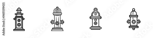 Various styles of a fire hydrant icon in a vector illustration format suitable for digital and print design use