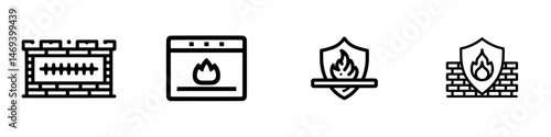 Vector illustration icons depicting fire protection measures and safety equipment in modern design styles