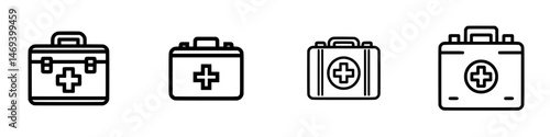 Different styles of first aid kits represented in a vector illustration showcasing essential health tools for emergencies