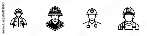 Vector illustration of four different workers in safety gear representing various professions in emergency services and construction