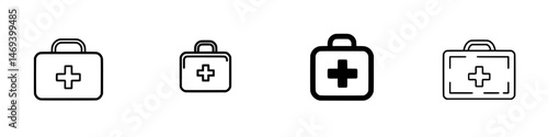 Vector illustration of various first aid kits for medical emergencies and health care support