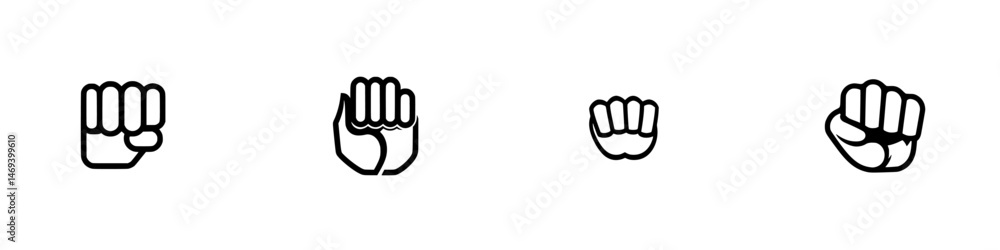 Fototapeta premium Fist icon set showcasing various styles and sizes for versatile graphic design applications