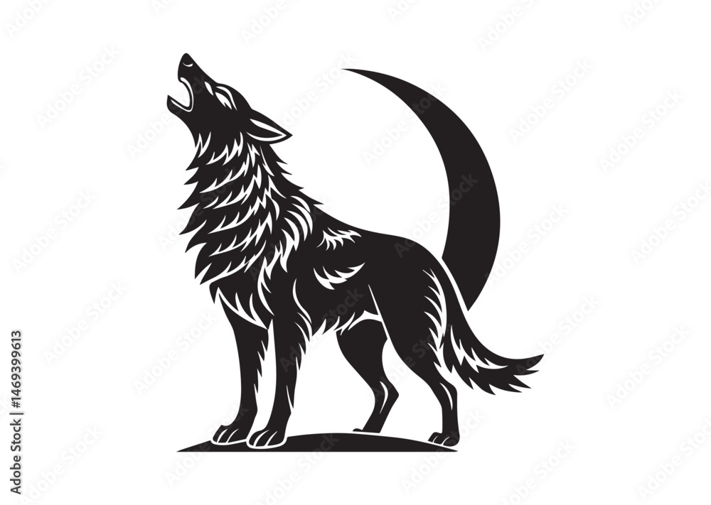 Fototapeta premium Howling Wolf Silhouette Vector