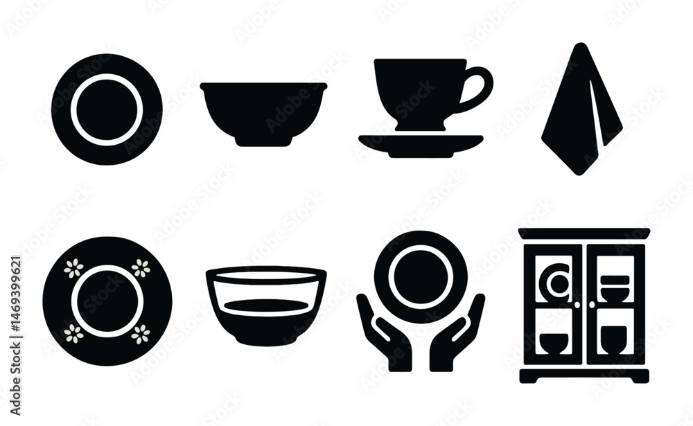 Dining and kitchen solid icons set – filled, tableware, cooking essentials symbols Dining and kitchen solid icons set – filled, tableware, cooking essentials symbols