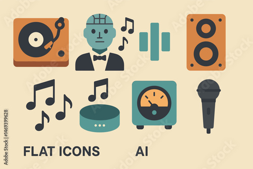 Audio and music flat icons set – filled, sound, playback symbols