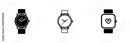 Vector illustration of three distinct watch designs showcasing modern simplicity and functionality for timekeeping enthusiasts