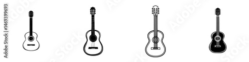 Vector illustration of four classic acoustic guitars in different angles showcasing their designs and details