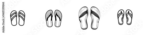 Footwear collection of various flip-flop styles suitable for summer activities and beach outings