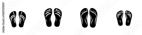 Vector illustration of diverse foot silhouettes showcasing various foot positions and styles for health and design purposes
