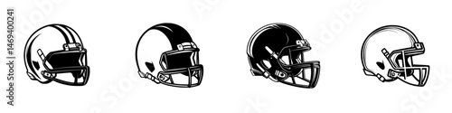 Vector illustration of four distinct football helmets showcasing different designs and styles for sports enthusiasts