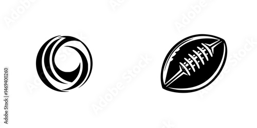 Vector illustration of a swirl design and a rugby ball icon for sports and games branding