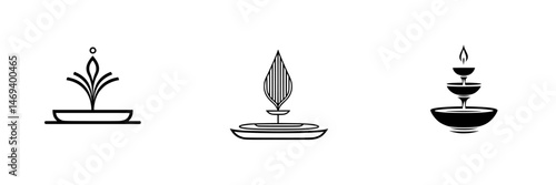 Elegant vector illustrations of decorative fountains showcasing unique designs and artistic flair for tranquil spaces