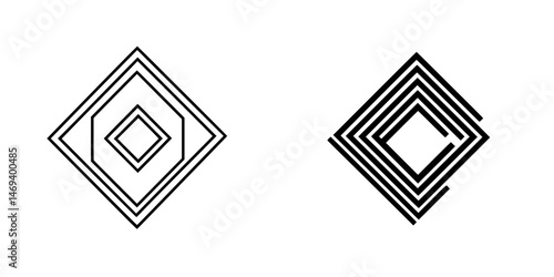 Vector illustration featuring geometric diamond shapes in black and white with varying line patterns and designs for modern graphic projects