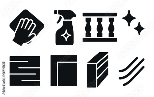 Cleaning and maintenance solid icons set – flat, filled, janitorial and sanitation symbols
