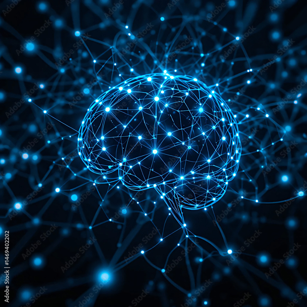 Fototapeta premium Glowing Brain Network Illustrating Artificial Intelligence and Neural Connections