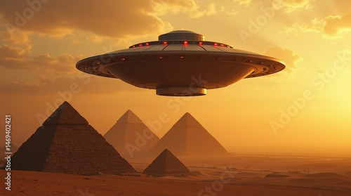  Arrival Over Giza: A Mysterious Descent of Futuristic Craft Above the Ancient Pyramids, Blending Advanced Technology with Egypt's Timeless Legacy
