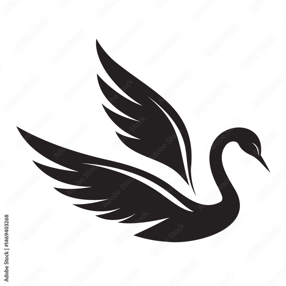 Obraz premium Flying swan black silhouette vector line art illustration isolated on a transparent background