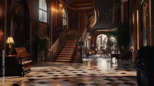 Opulent Grand Hall with Sweeping Staircase and Refined Architectural Details
