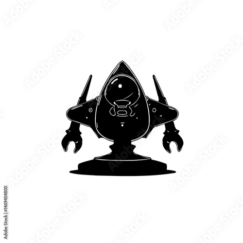 Monochrome depiction of a whimsical spacecraft ready for intergalactic travel