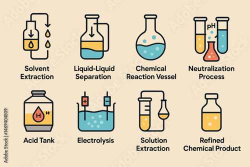 Chemistry and laboratory icons set – flat, outline, science and research symbols