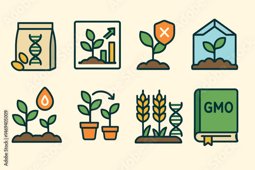Genetic engineering outline icons set – vector, line, biotech and gmo symbols