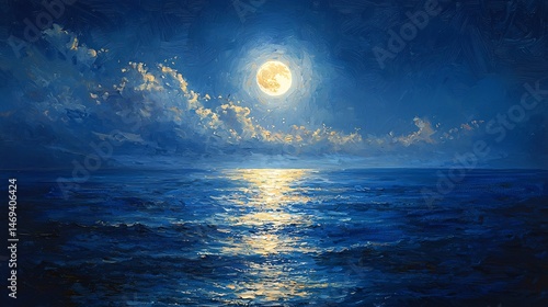 The sea shines on a moonlit night