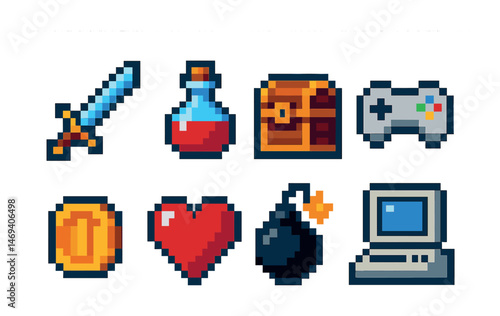 Retro gaming icons set for design and creativity projects