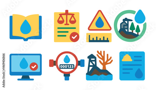 Oil and gas flat icons set – energy, industry, petroleum symbols