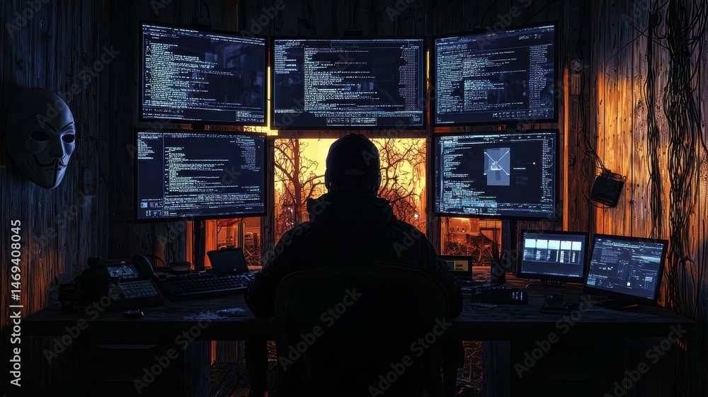Cyberpunk Programmer Working on Multiple Screens in Rainy Neon City programmer cyberpunk city coder Cyberpunk Programmer Working on Multiple Screens in Rainy Neon City programmer cyberpunk city coder